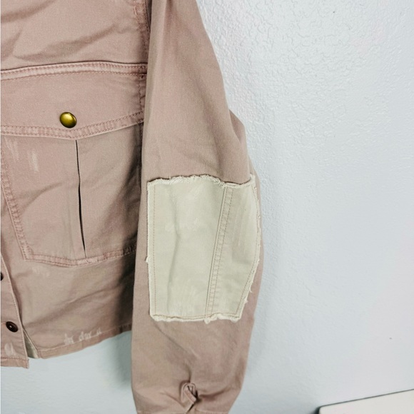 FREE PEOPLE Womens Lou Cropped Military Jacket Sz M Blush Pink Crop Long Sleeves - Picture 6 of 8